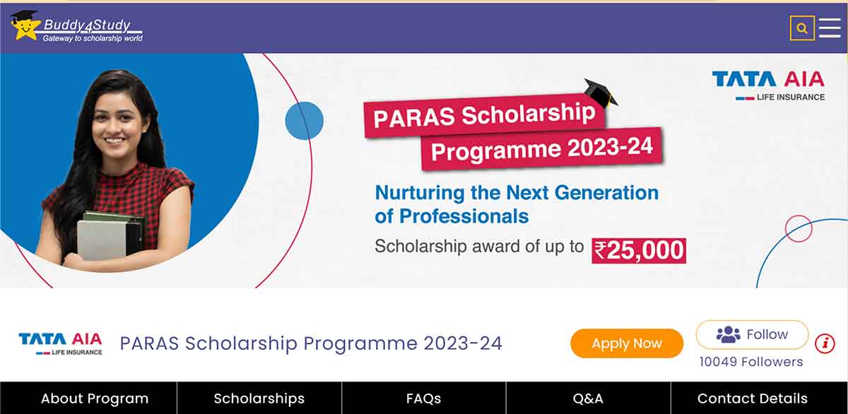 TATA PARAS Scholarship 2023-24 Application Form Fill Up Official Buddy4Study Website