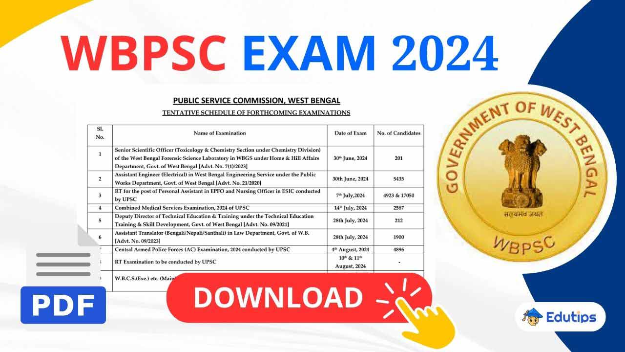 WBPSC Exam Calender 2024 Schedule of Forthcoming Exams