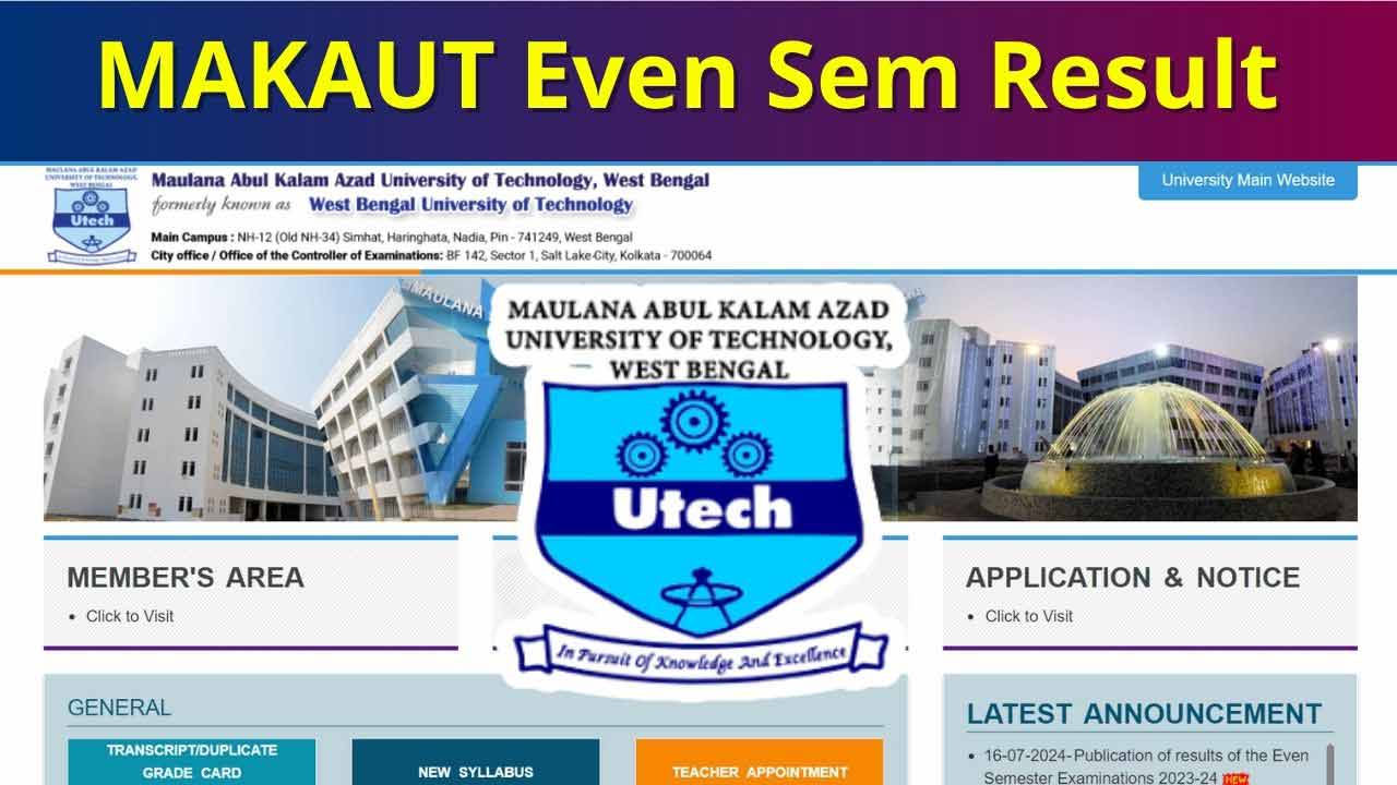 MAKAUT Even Semester Result 2024 Published @makautexam.net