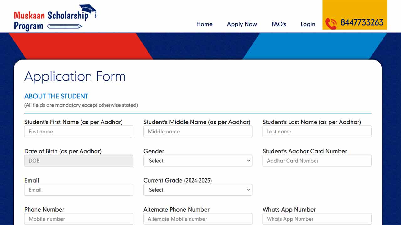 Muskan Scholarship Online Application Form from Valvoline CSR