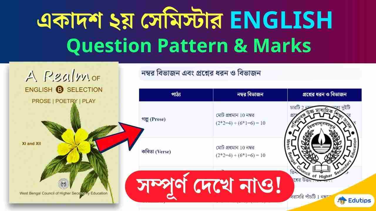 HS Class 11 2nd Semester English Question Pattern & Marks Division WBCHSE