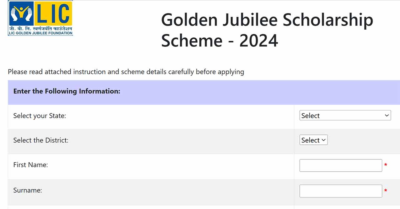 LIC Golden Jubilee Scholarship Online Application