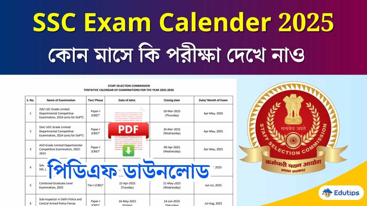 SSC Exam Calender 2025 PDF Download