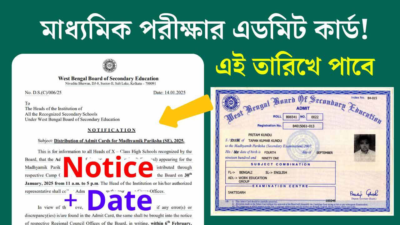 WBBSE Madhyamiik Pariksha Admit Card Date Notification